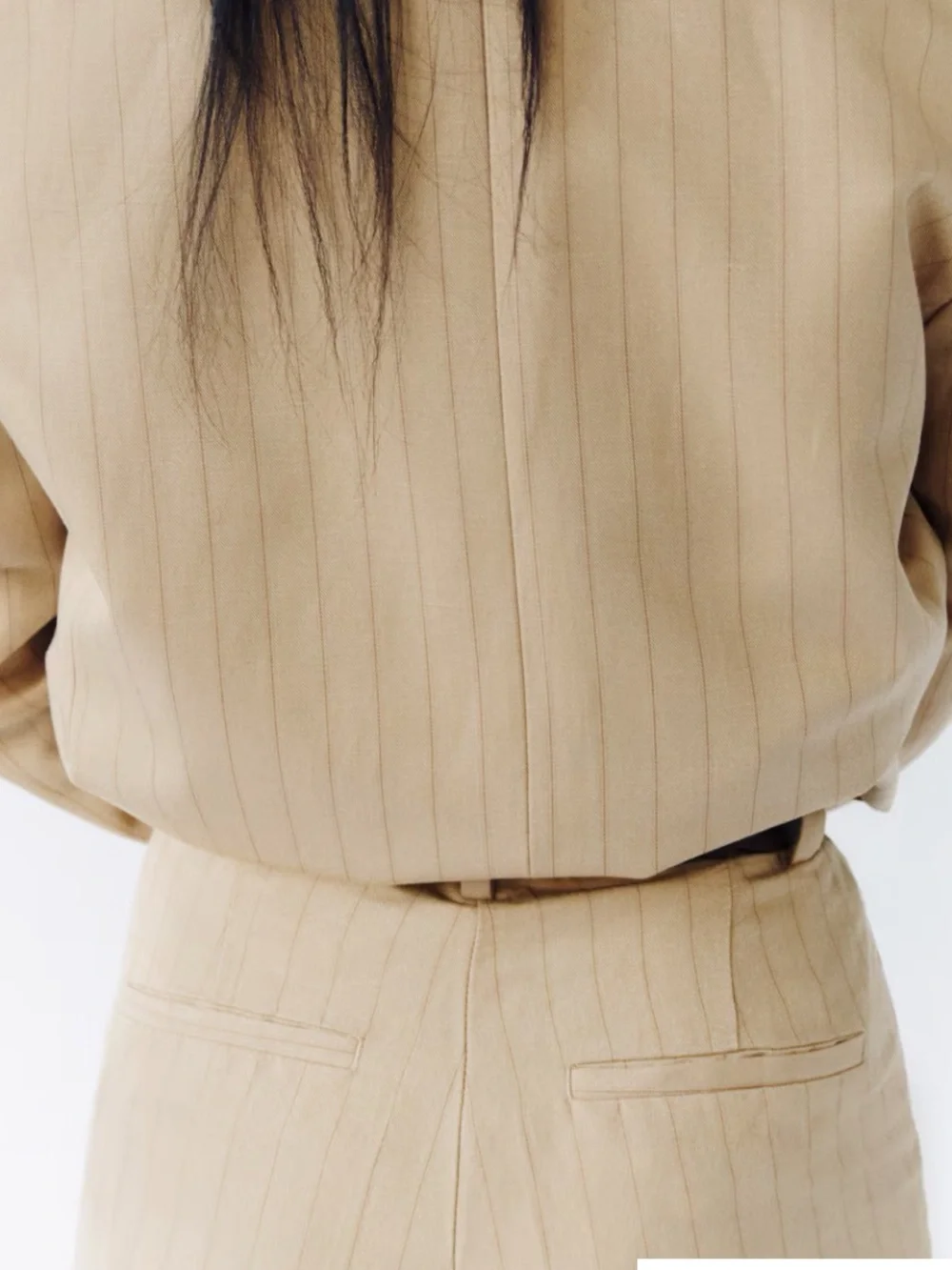 H&M Beige Pinstripe LINEN-BLEND DRESS PANTS